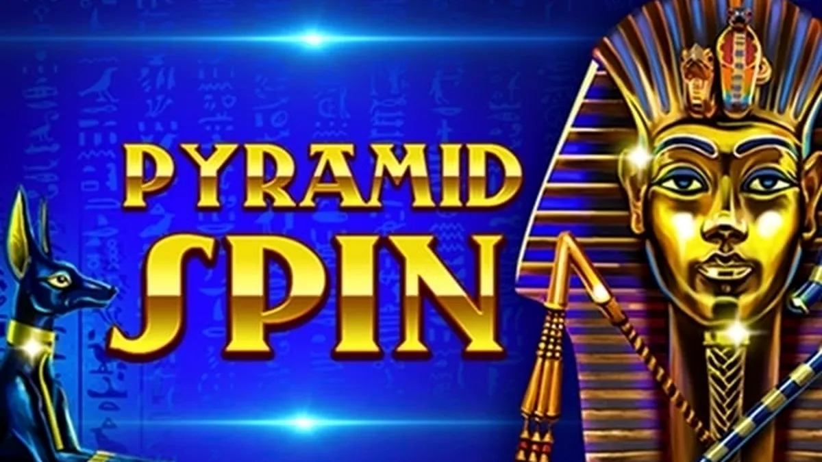 Tampilan layar permainan slot Pyramid Spin dengan latar belakang piramida kuno.