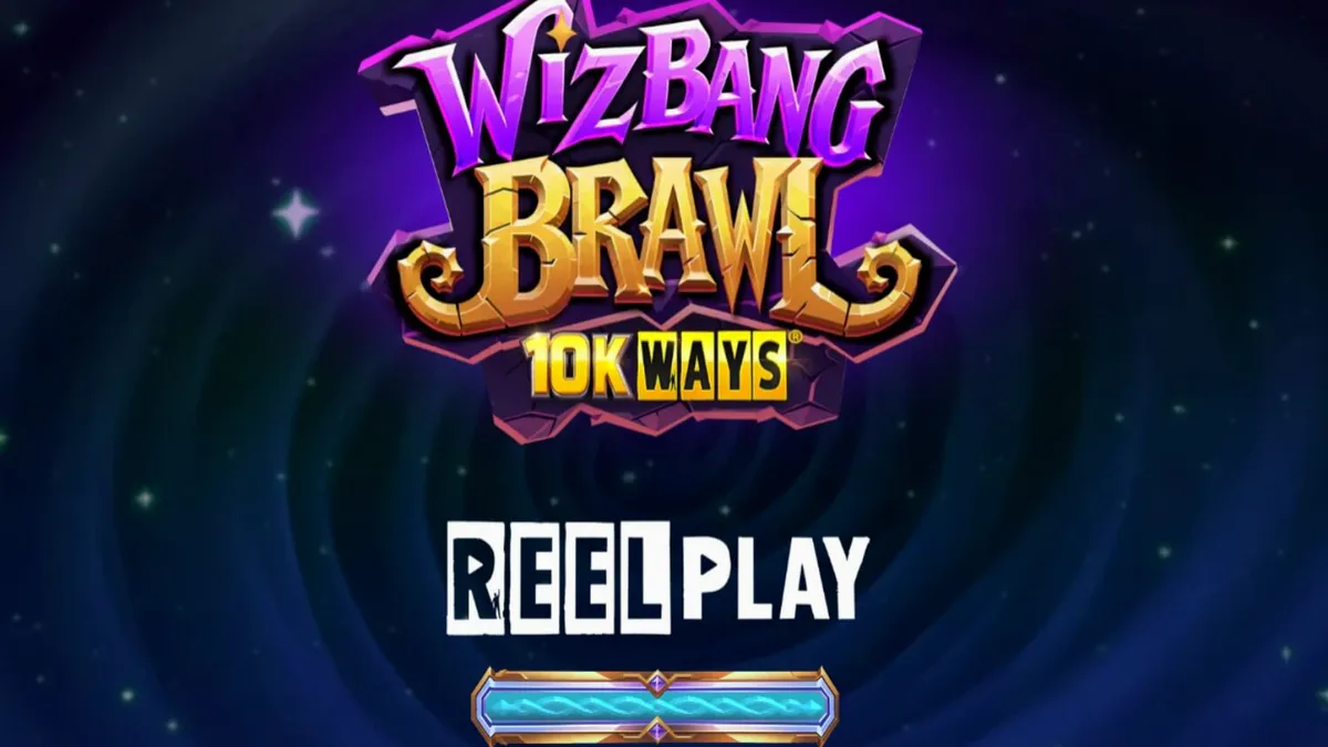 Wizbang Brawl 10K Ways slot game interface with magical wizard characters