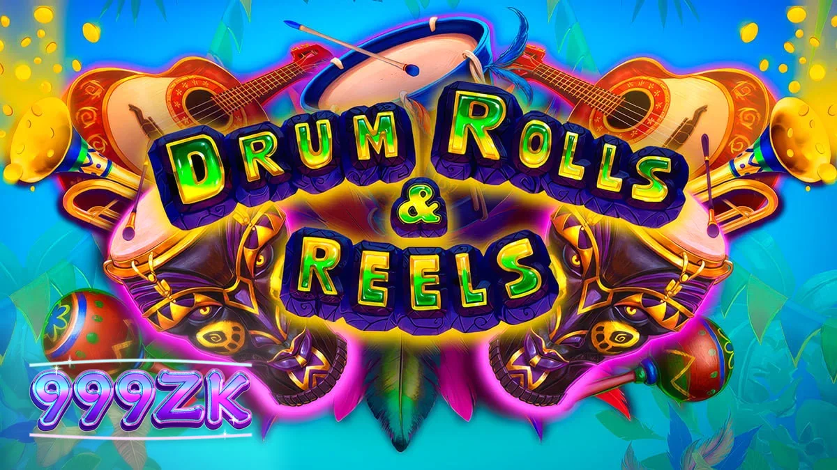 Tampilan visual slot Drum Rolls & Reels dengan tema karnaval Brasil yang meriah.